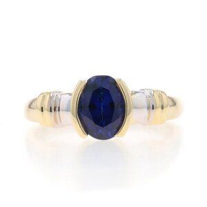 Yellow Gold Lab-Created Sapphire Solitaire Ring - 10k Oval 1.55ct